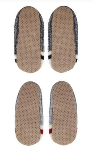 Grips under sherpa lined knit slippers